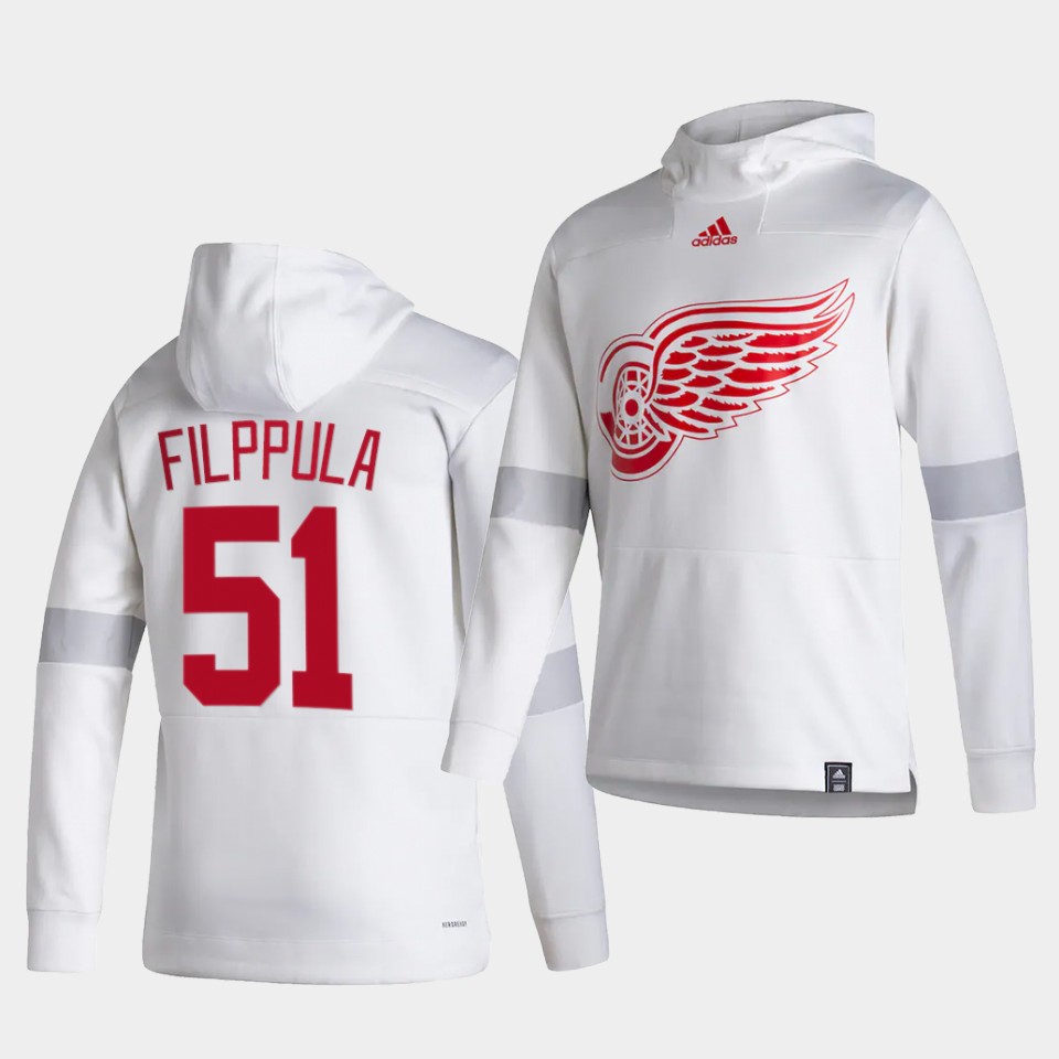Men Detroit Red Wings #51 Filppula White NHL 2021 Adidas Pullover Hoodie Jersey